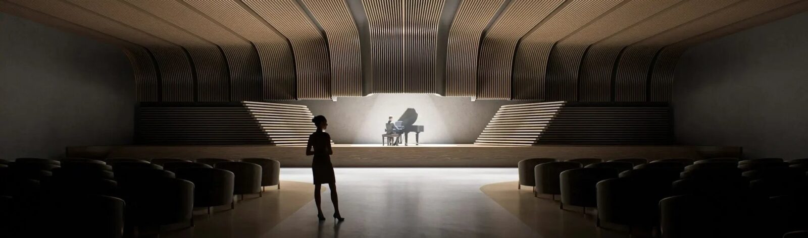 Auditorio con diseño acústico profesional instalado por empresas de aislamiento acústico para lograr un control preciso del sonido.